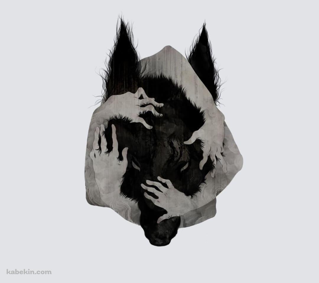 狼の頭を囲う人の手のAndroidの壁紙(1080px x 960px) スマホ用