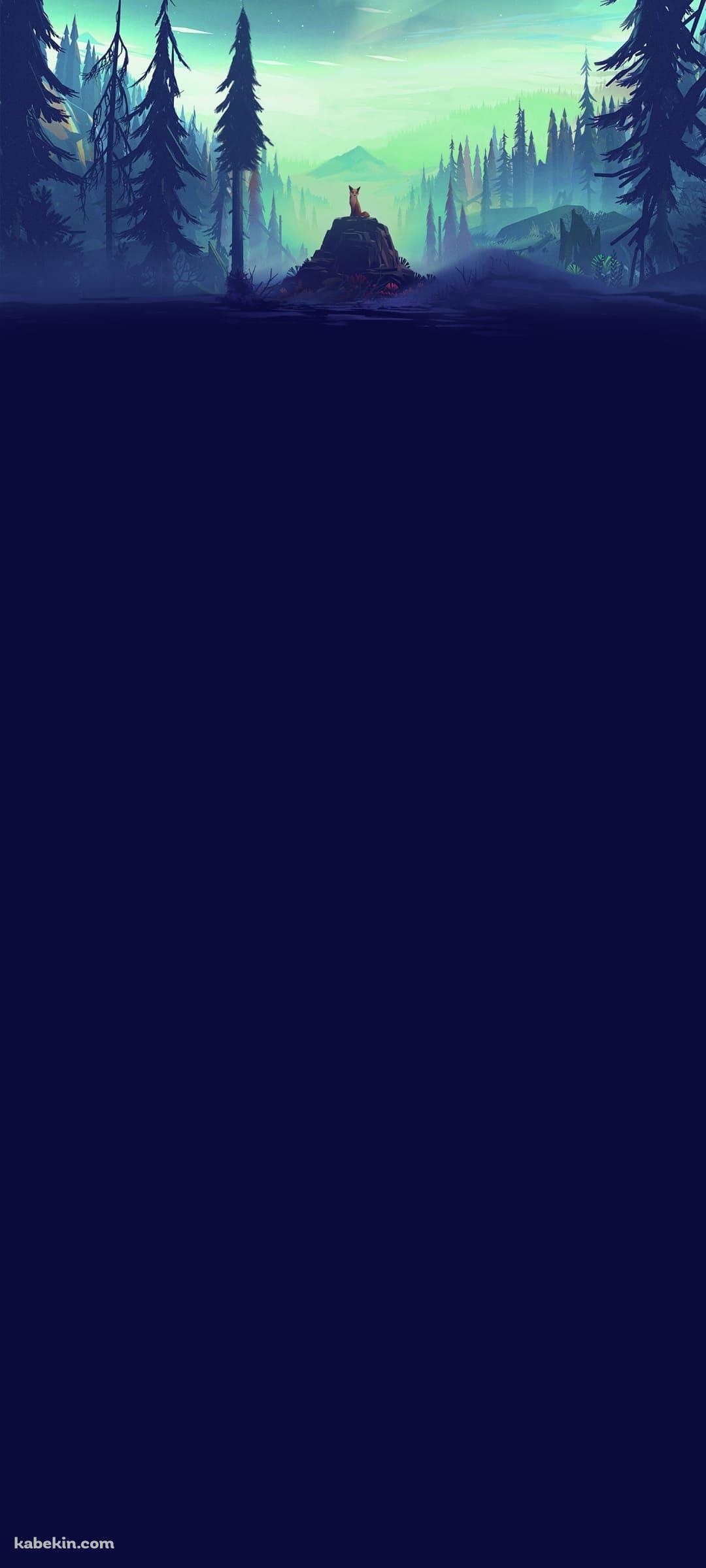 狐と森と遠くに見える山のAndroidの壁紙(1080px x 2400px) スマホ用