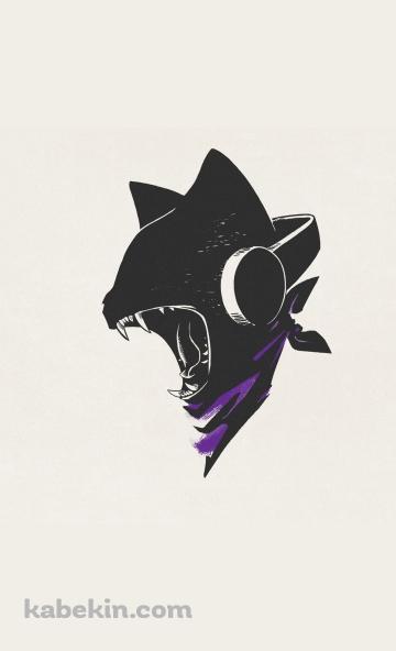 咆哮するヘッドフォンをする黒猫のAndroidの壁紙(360px x 592px) スマホ用