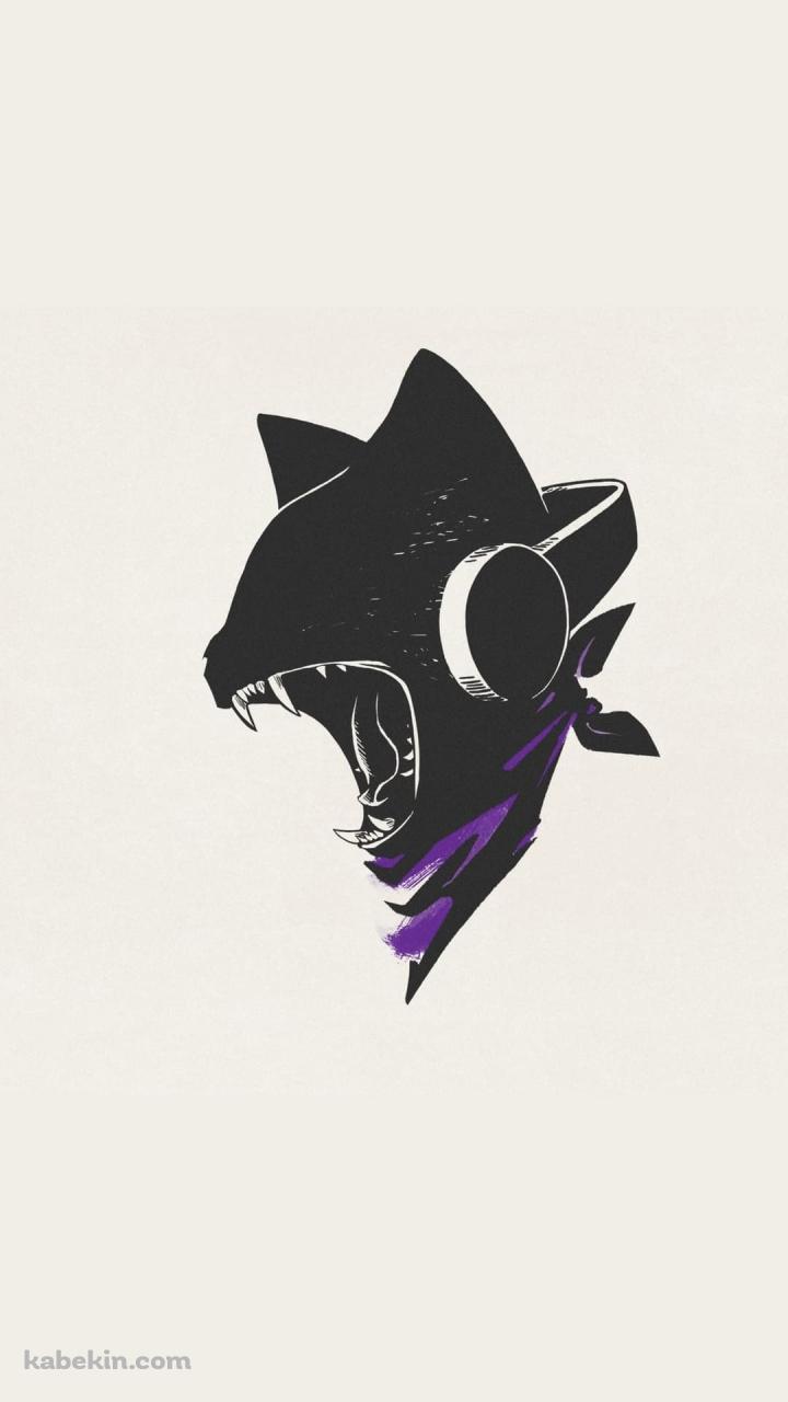 咆哮するヘッドフォンをする黒猫のAndroidの壁紙(720px x 1280px) スマホ用
