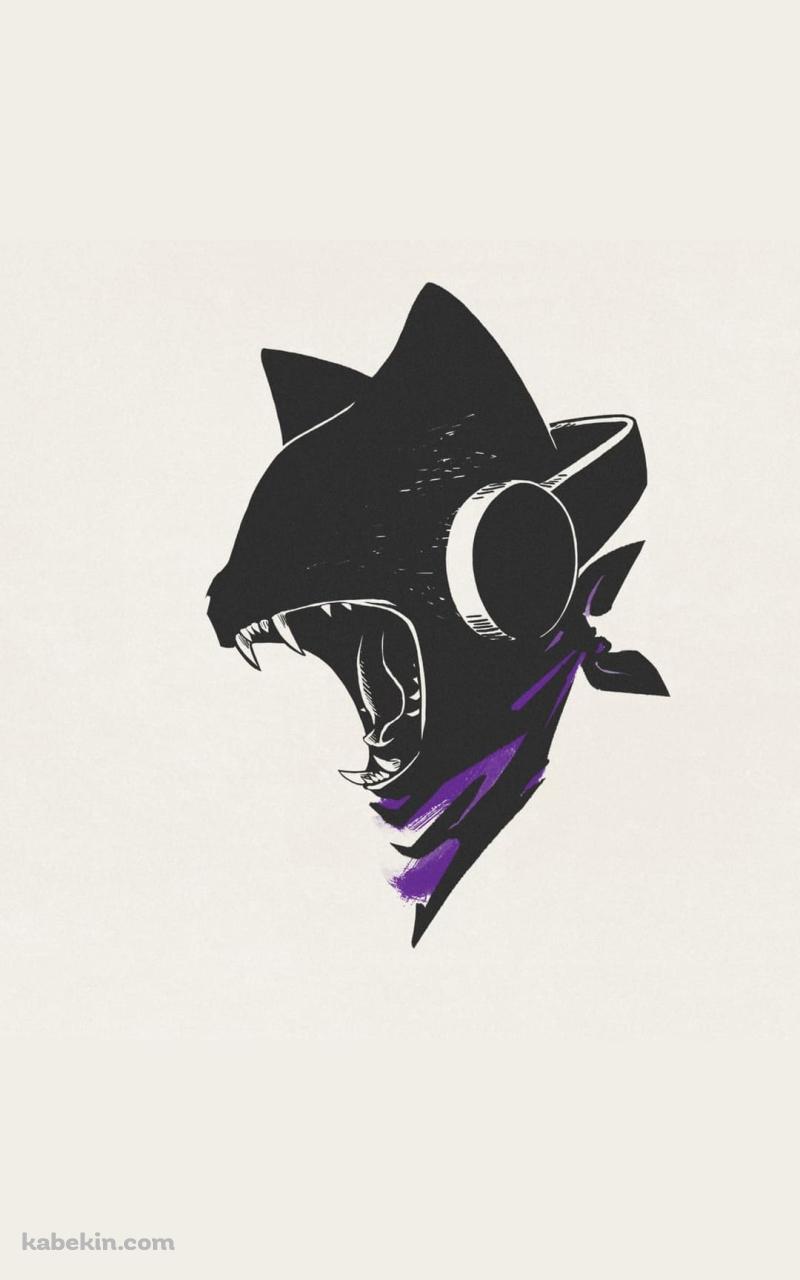咆哮するヘッドフォンをする黒猫のAndroidの壁紙(800px x 1280px) スマホ用