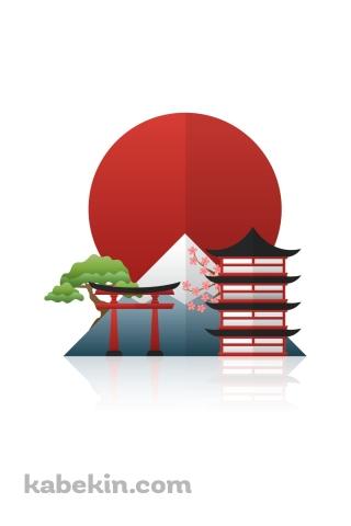 富士山 太陽 鳥居 楽寿館のAndroidの壁紙(320px x 480px) スマホ用