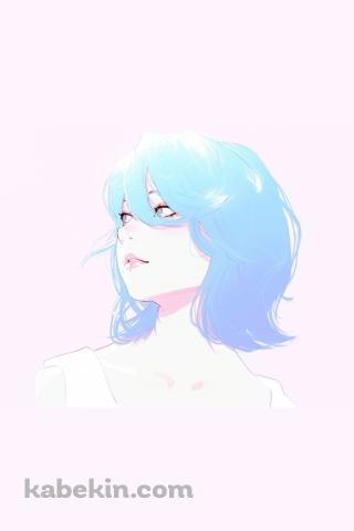 青い髪色の可愛い女性のAndroidの壁紙(320px x 480px) スマホ用