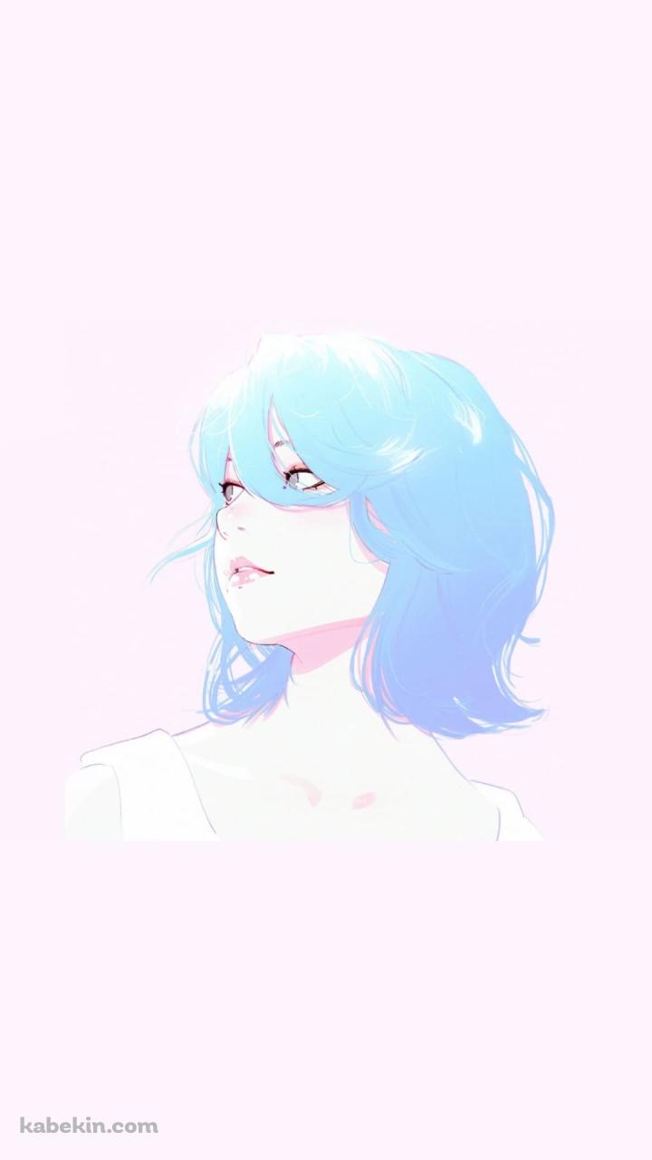 青い髪色の可愛い女性のAndroidの壁紙(720px x 1280px) スマホ用