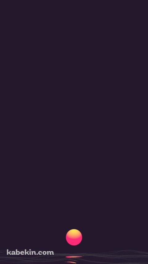 オレンジの月 波 夜 デジタルアートのAndroidの壁紙(480px x 854px) スマホ用