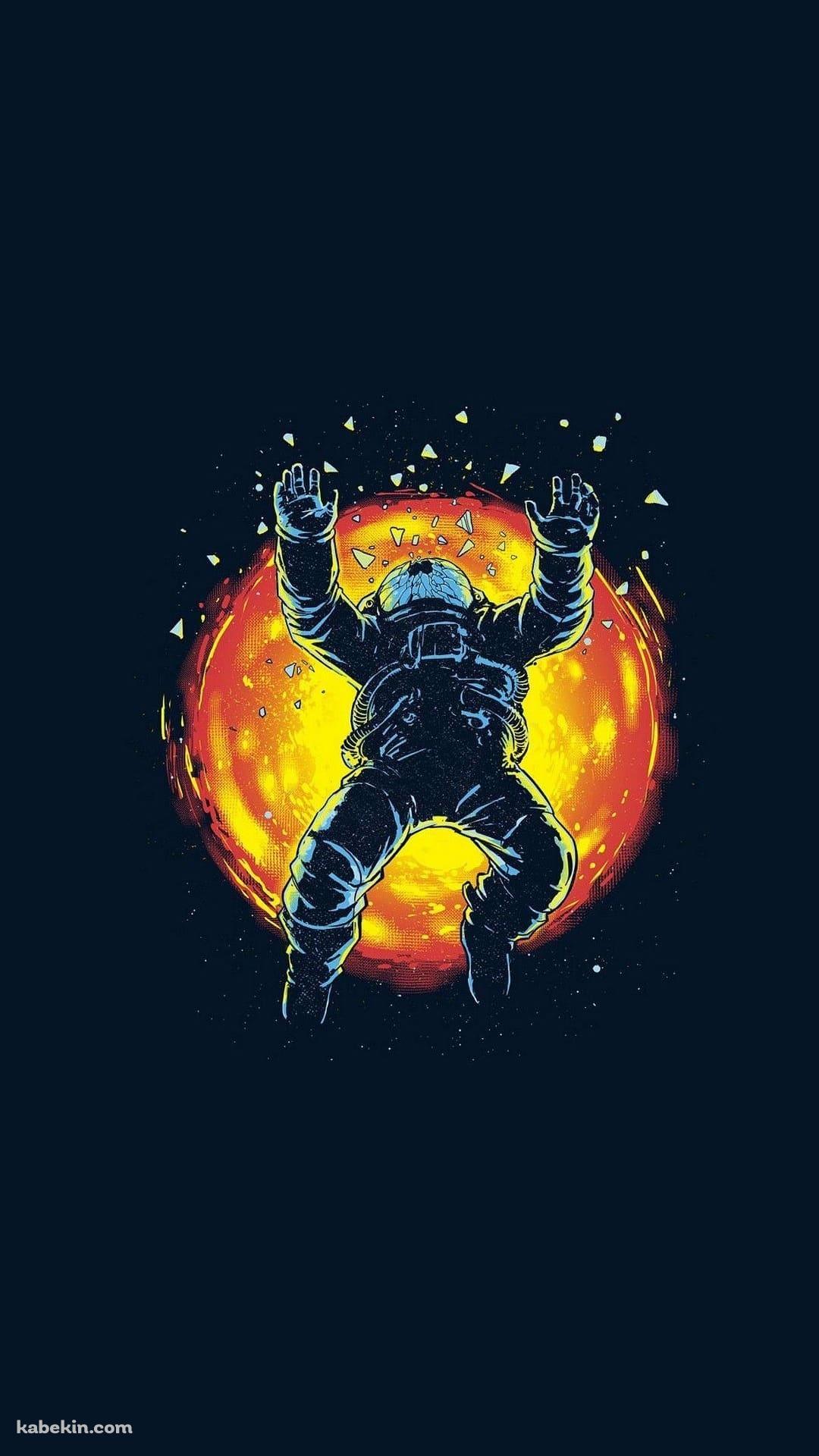 宇宙 太陽 宇宙飛行士 割れるヘルメット 宇宙服のAndroidの壁紙(1080px x 1920px) スマホ用
