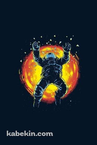 宇宙 太陽 宇宙飛行士 割れるヘルメット 宇宙服のAndroidの壁紙(320px x 480px) スマホ用
