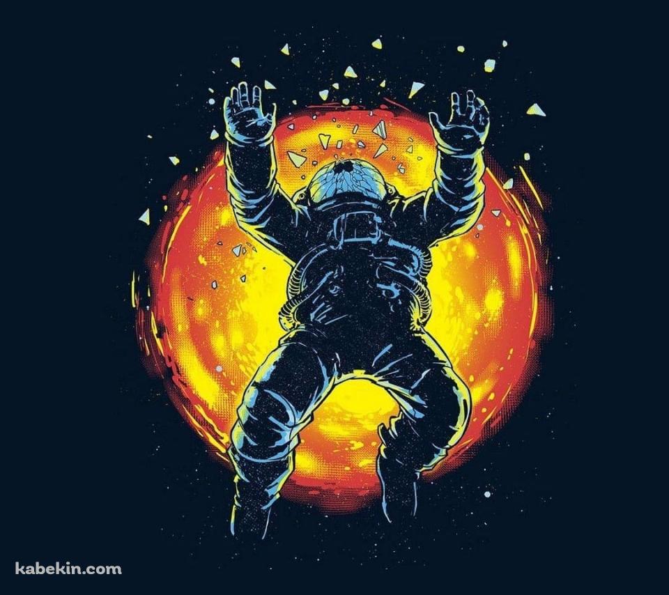 宇宙 太陽 宇宙飛行士 割れるヘルメット 宇宙服のAndroidの壁紙(960px x 854px) スマホ用