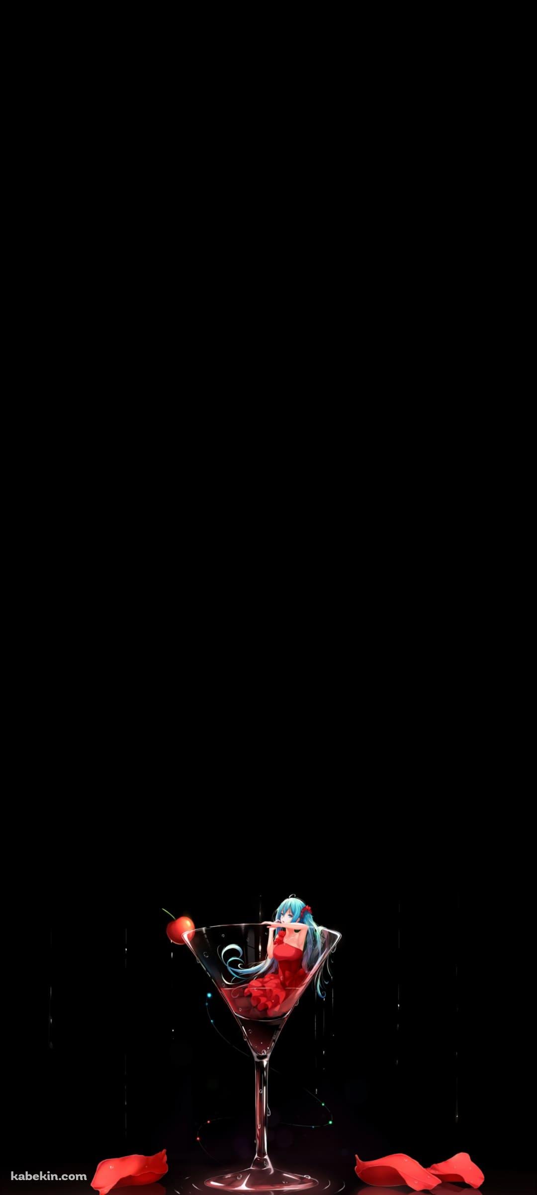 赤いドレスを着た初音ミク カクテルのAndroidの壁紙(1080px x 2400px) スマホ用