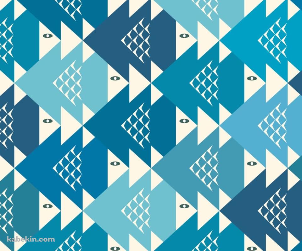 綺麗な青と緑の三角のパターンのAndroidの壁紙(960px x 800px) スマホ用