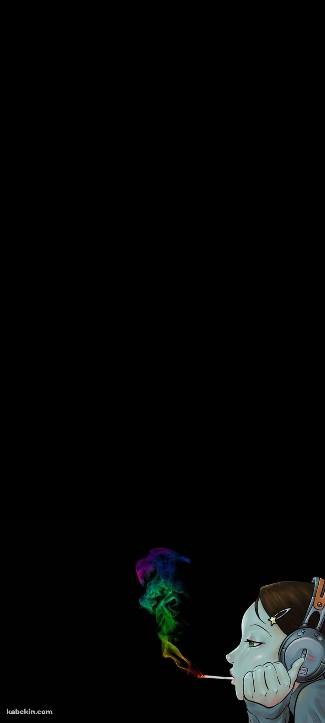 カラフルな煙 タバコを吸う女性 ヘッドフォンのAndroidの壁紙(1080px x 2400px) スマホ用