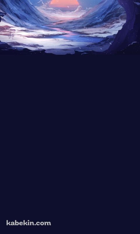 ドラゴンが飛翔する渓谷 崖の上に立つ少年 夕陽のAndroidの壁紙(480px x 800px) スマホ用