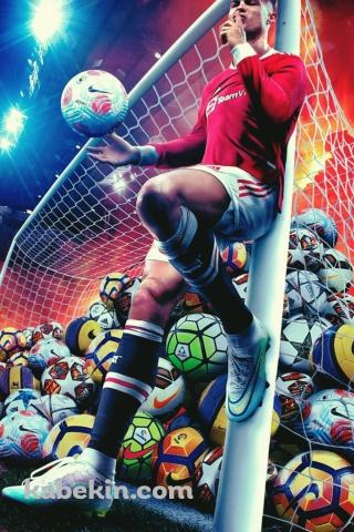 クリスチャーノ・ロナウド CR7 沢山のサッカーボールのAndroidの壁紙(320px x 480px) スマホ用