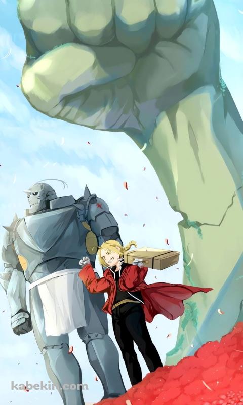 鋼の錬金術師 / エドワード・エルリック / アルフォンス・エルリック / ガッツポーズのAndroidの壁紙(480px x 800px) スマホ用