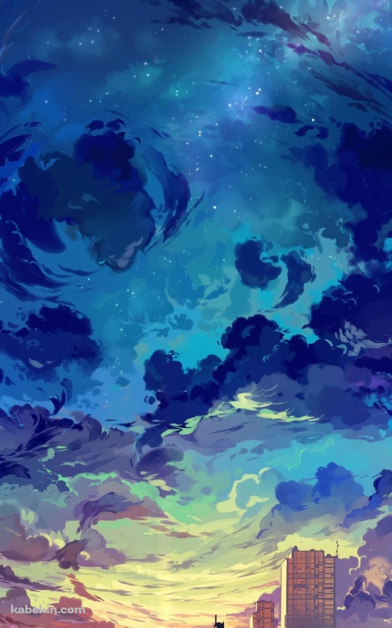 青い空と夕暮れの街並みのAndroidの壁紙(800px x 1280px) スマホ用