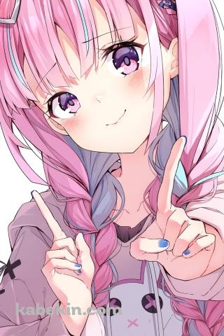 かわいい湊あくあ / ホロライブ / Vtuber / ファンアートのAndroidの壁紙(320px x 480px) スマホ用