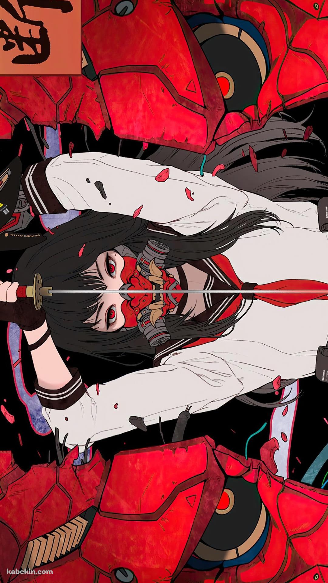 侍 / 両断 / 鬼 / 女子高生 / JK / かっこいい / 瞳が赤い少女のAndroidの壁紙(1080px x 1920px) スマホ用