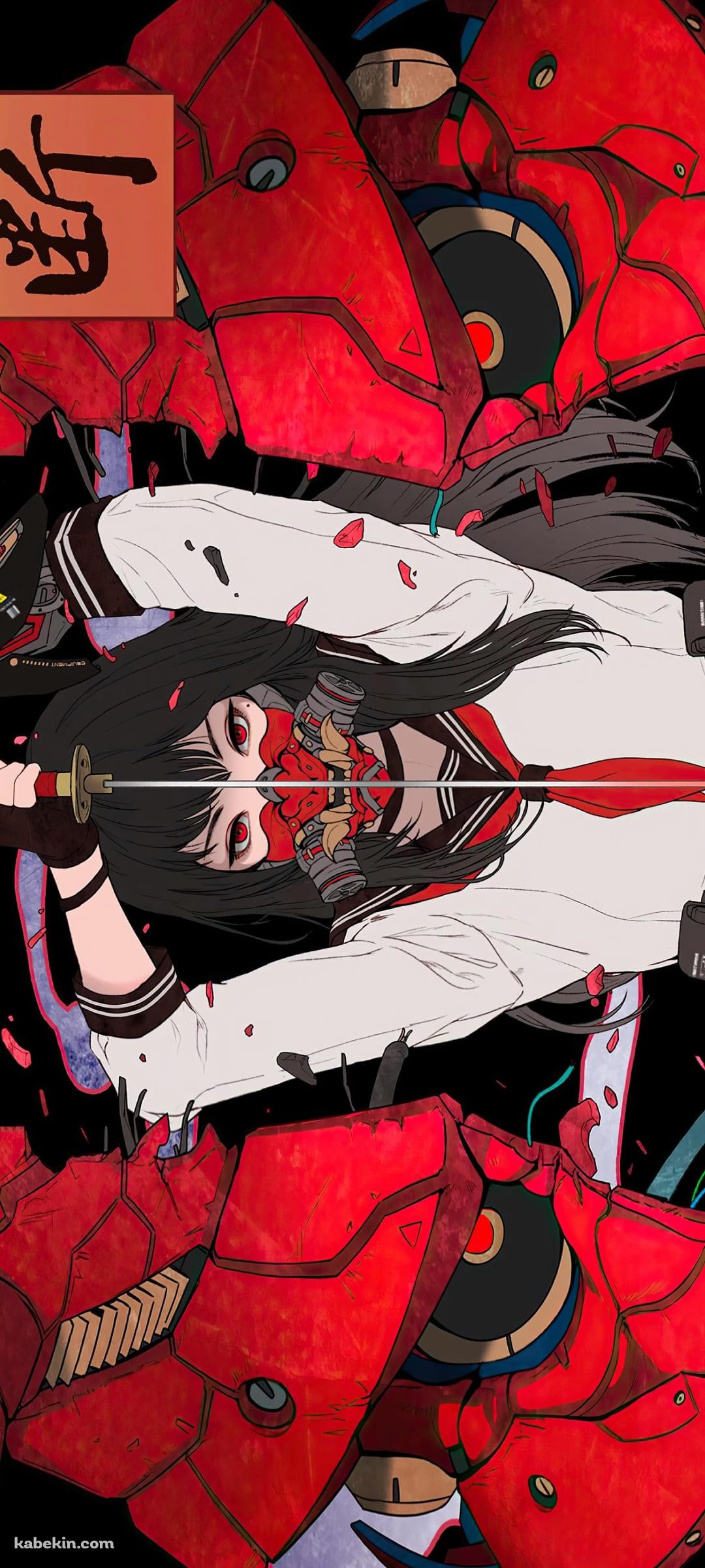 侍 / 両断 / 鬼 / 女子高生 / JK / かっこいい / 瞳が赤い少女のAndroidの壁紙(1080px x 2400px) スマホ用