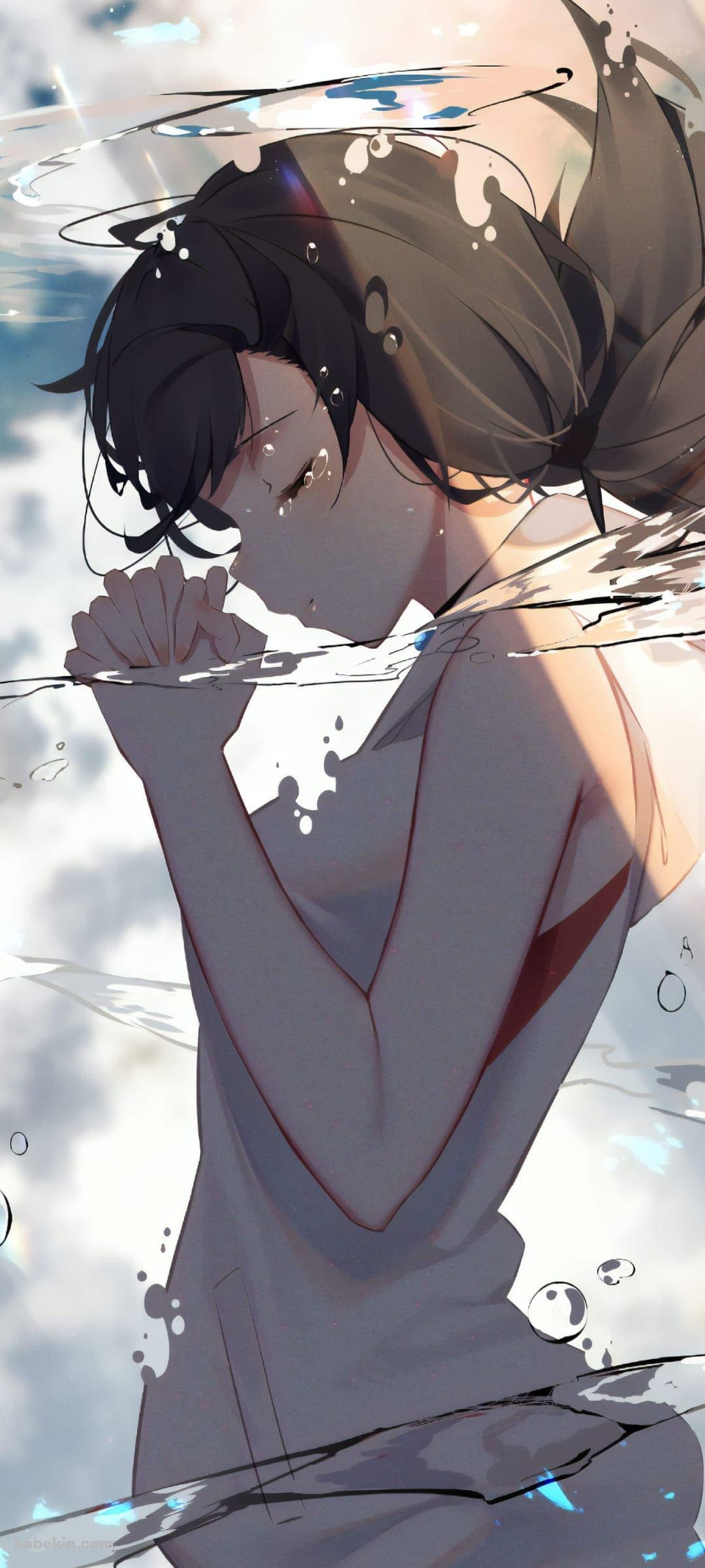 お祈りをする天野陽菜(あまの ひな) / 水の中 / アニメ映画「天気の子」のAndroidの壁紙(1080px x 2400px) スマホ用