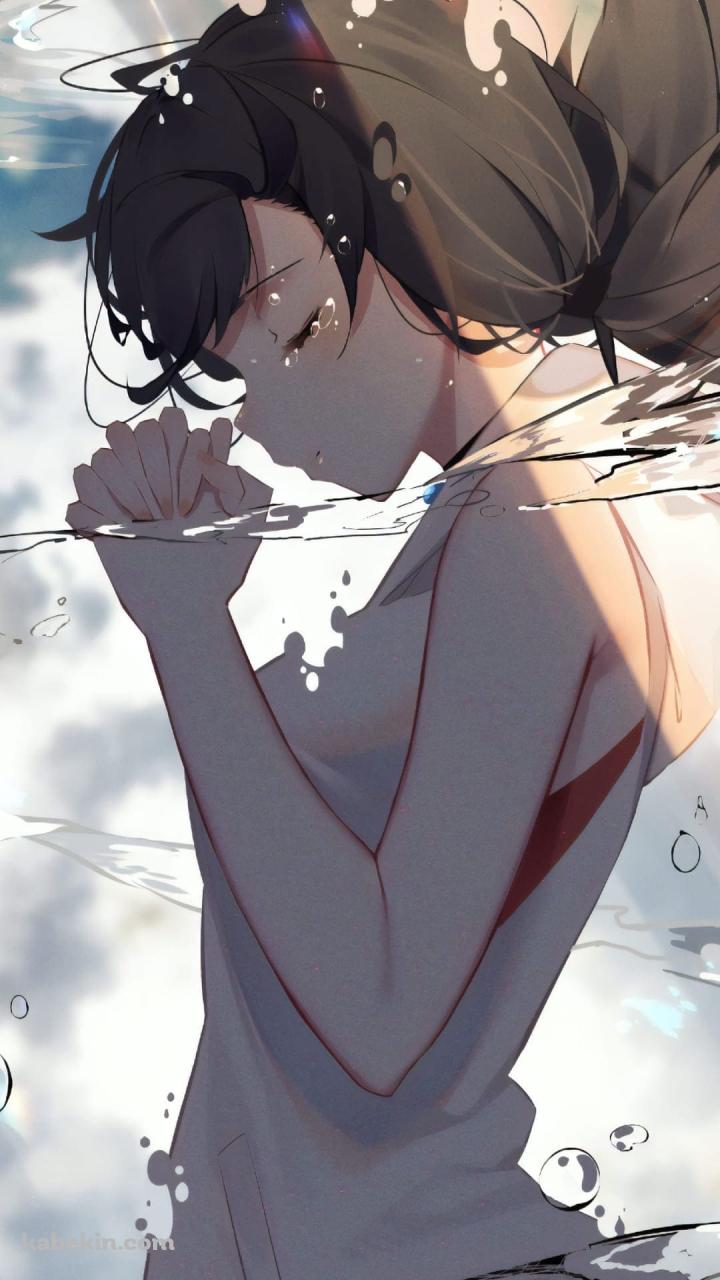 お祈りをする天野陽菜(あまの ひな) / 水の中 / アニメ映画「天気の子」のAndroidの壁紙(720px x 1280px) スマホ用