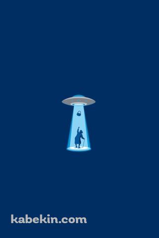 UFOに連れ去られるおばあちゃんのAndroidの壁紙(320px x 480px) スマホ用