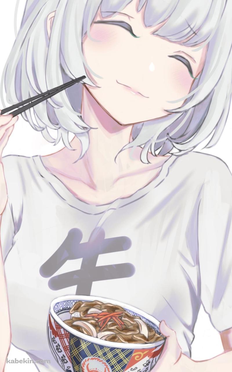 牛丼を食べてご満悦な白銀ノエル / バーチャルYouTuber / ホロライブのAndroidの壁紙(800px x 1280px) スマホ用
