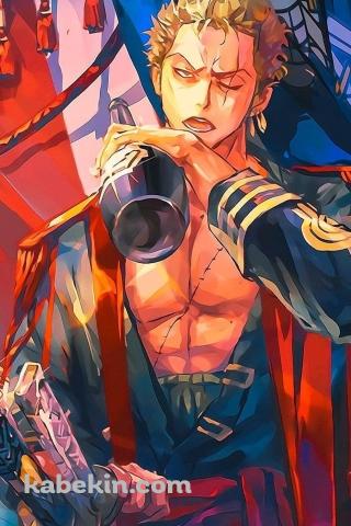酒を飲むロロノア・ゾロのAndroidの壁紙(320px x 480px) スマホ用