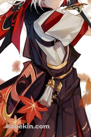 剣を構えるかっこいい楓原万葉(カズハ/かずは) / 原神インパクトのAndroidの壁紙(320px x 480px) スマホ用