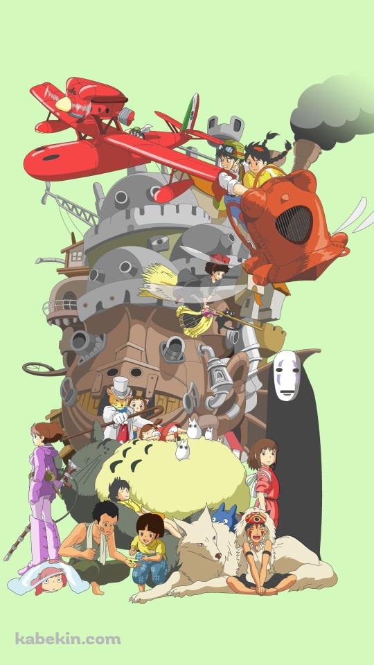 風の谷のナウシカ / 天空の城 ラピュタ / 千と千尋の神隠し / となりのトトロ  / ハウルの動く城 / 紅の豚 / 魔女の宅急便 / 火垂るの墓 / 崖の上のポニョ / 猫の恩返し / ジブリ /ファンアートのAndroidの壁紙(540px x 960px) スマホ用