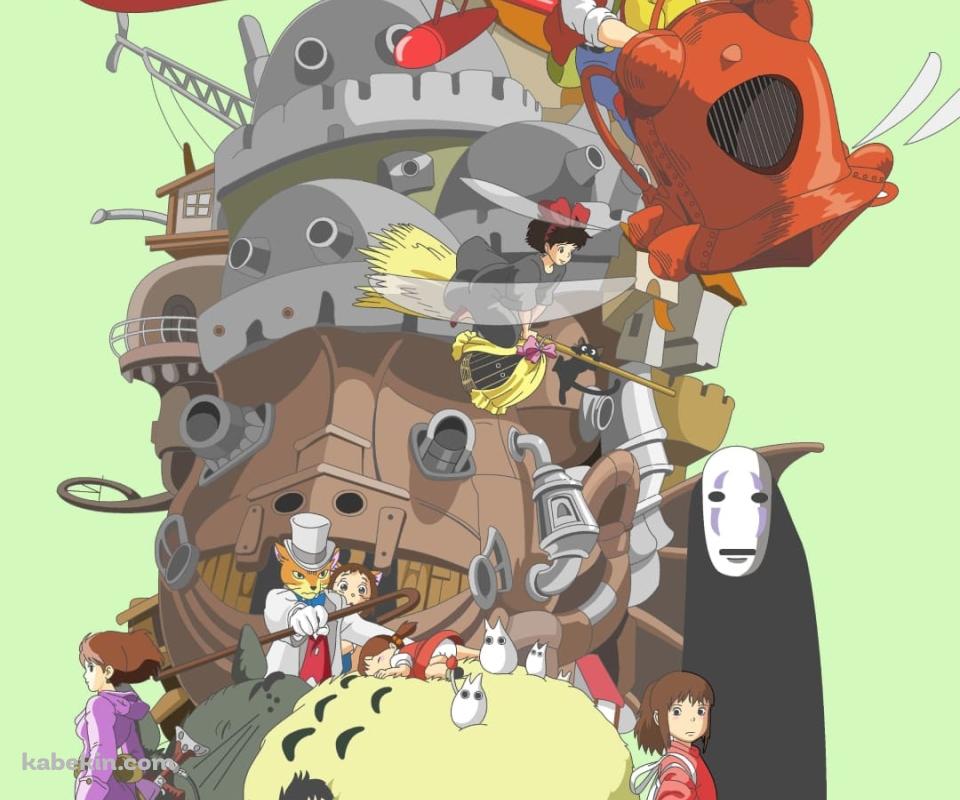 風の谷のナウシカ / 天空の城 ラピュタ / 千と千尋の神隠し / となりのトトロ  / ハウルの動く城 / 紅の豚 / 魔女の宅急便 / 火垂るの墓 / 崖の上のポニョ / 猫の恩返し / ジブリ /ファンアートのAndroidの壁紙(960px x 800px) スマホ用