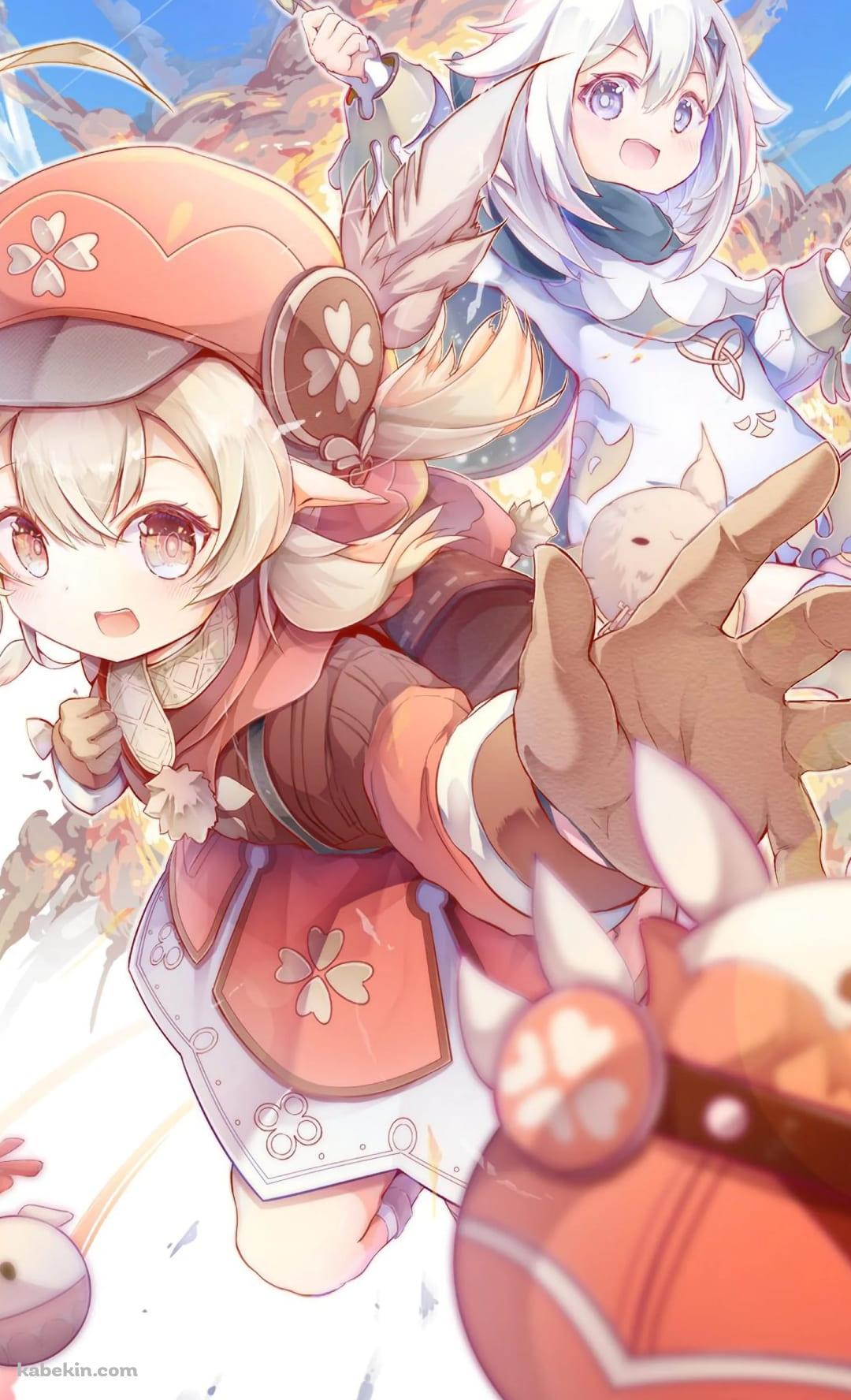 めちゃくちゃかわいいパイモンとクレー / 原神インパクトのAndroidの壁紙(1080px x 1776px) スマホ用