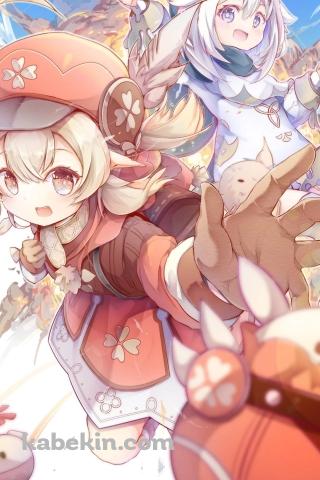 めちゃくちゃかわいいパイモンとクレー / 原神インパクトのAndroidの壁紙(320px x 480px) スマホ用