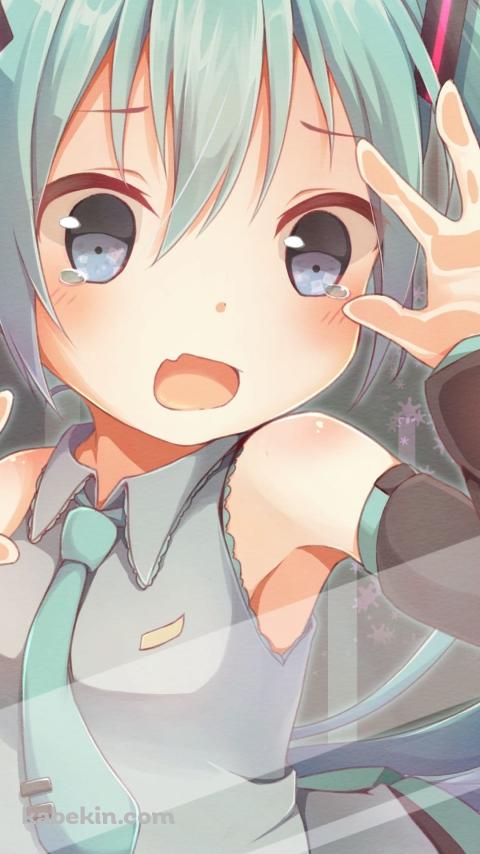 スマホのガラス面に張り付くプニプニの初音ミク / ボカロ / ボーカロイドのAndroidの壁紙(480px x 854px) スマホ用