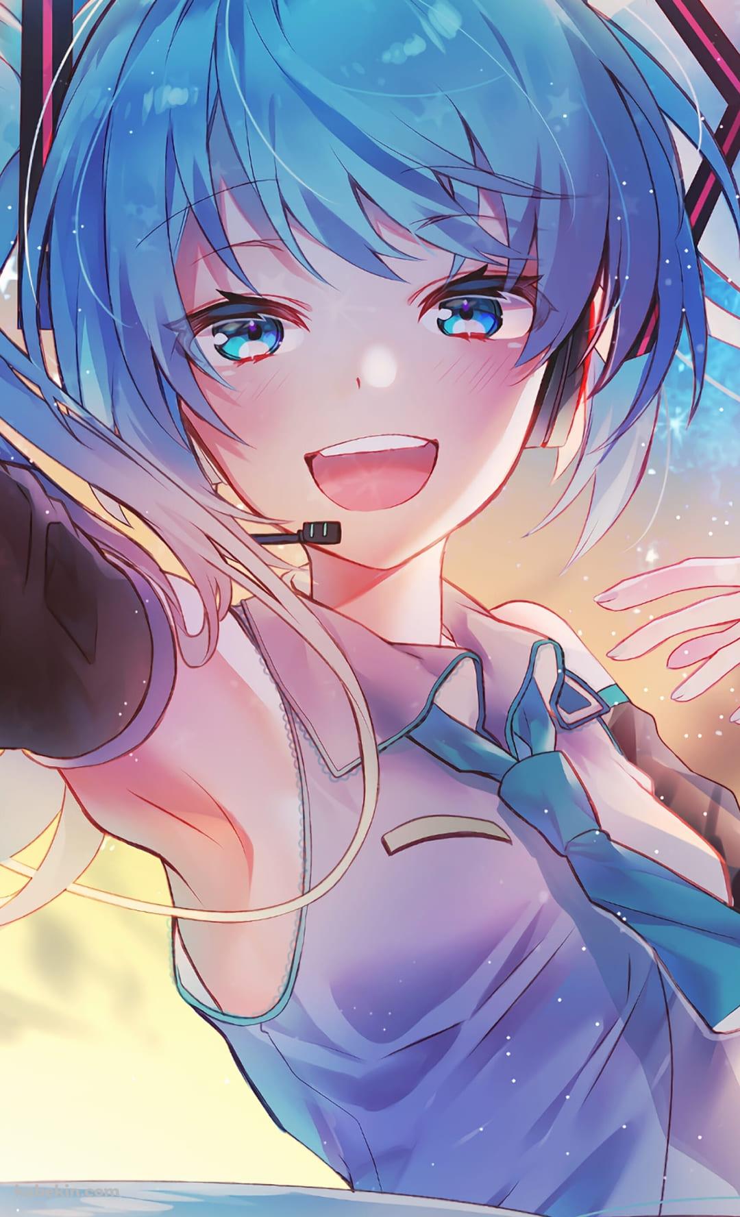 ヘッドセットを付けて歌を唄う初音ミク / ボカロ / ボーカロイドのAndroidの壁紙(1080px x 1776px) スマホ用