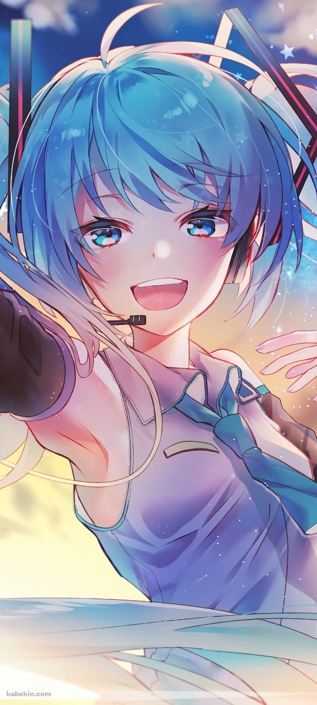 ヘッドセットを付けて歌を唄う初音ミク / ボカロ / ボーカロイドのAndroidの壁紙(1080px x 2400px) スマホ用