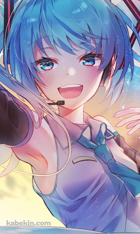 ヘッドセットを付けて歌を唄う初音ミク / ボカロ / ボーカロイドのAndroidの壁紙(480px x 800px) スマホ用