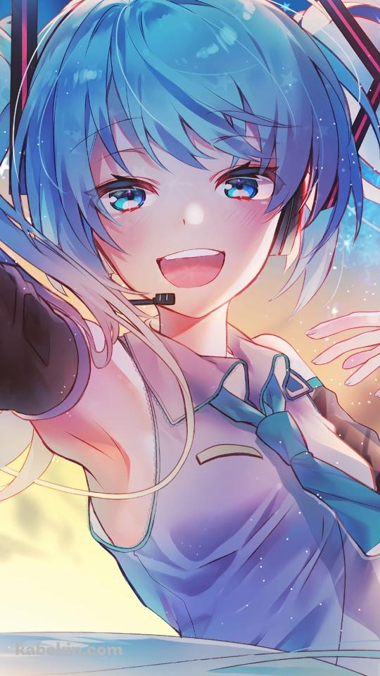 ヘッドセットを付けて歌を唄う初音ミク / ボカロ / ボーカロイドのAndroidの壁紙(540px x 960px) スマホ用