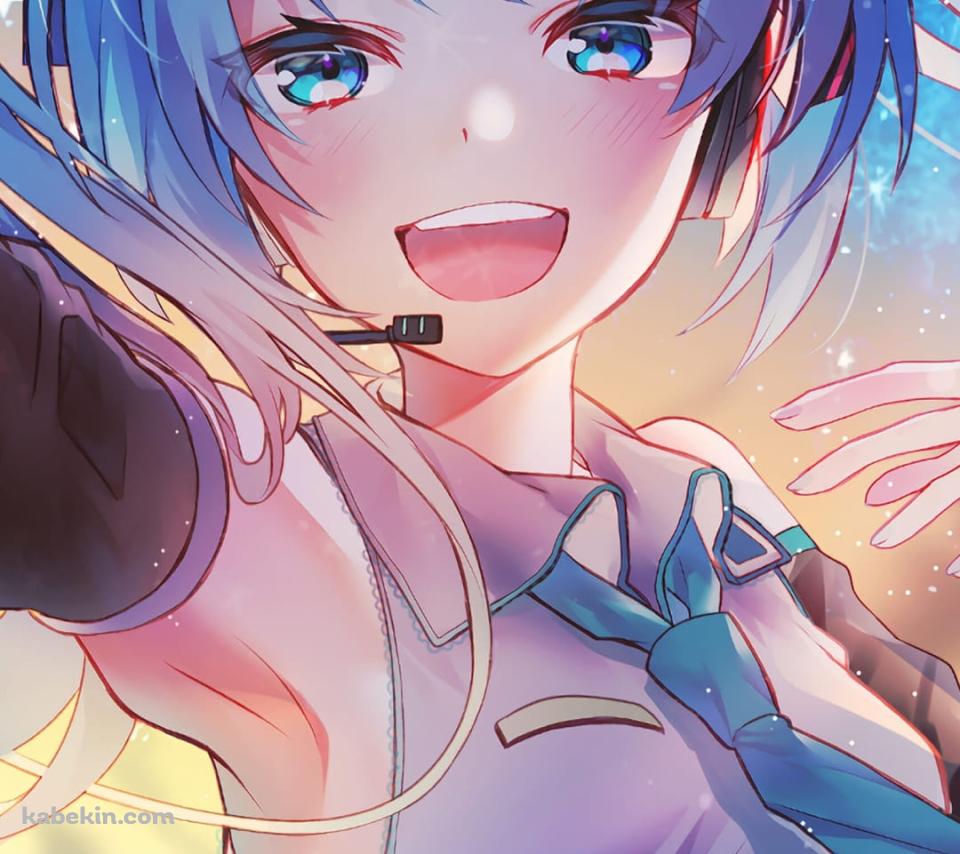 ヘッドセットを付けて歌を唄う初音ミク / ボカロ / ボーカロイドのAndroidの壁紙(960px x 854px) スマホ用