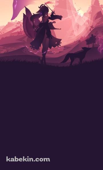 八重神子(やえみこ) / 綺麗 / 原神 / シルエット / ファンアートのAndroidの壁紙(360px x 592px) スマホ用
