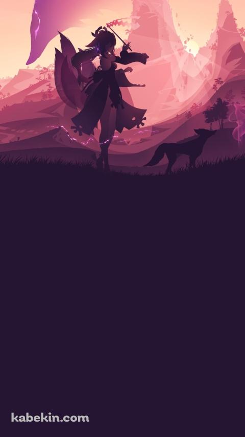 八重神子(やえみこ) / 綺麗 / 原神 / シルエット / ファンアートのAndroidの壁紙(480px x 854px) スマホ用
