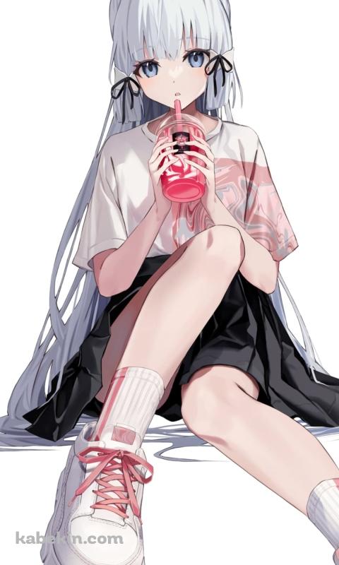 ピンクのジュースを飲む神里綾華（かみさとあやか） / 社奉行 / 声優：早見沙織 / 原神のAndroidの壁紙(480px x 800px) スマホ用