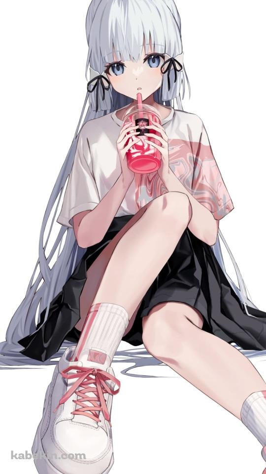 ピンクのジュースを飲む神里綾華（かみさとあやか） / 社奉行 / 声優：早見沙織 / 原神のAndroidの壁紙(540px x 960px) スマホ用