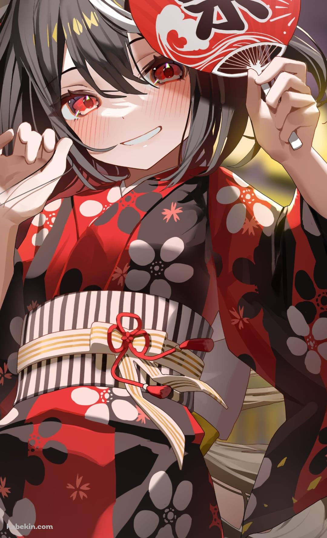 赤い浴衣を着たキタサンブラック / 祭 / かわいい / ウマ娘 / ファンアートのAndroidの壁紙(1080px x 1776px) スマホ用