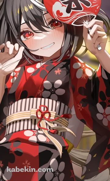 赤い浴衣を着たキタサンブラック / 祭 / かわいい / ウマ娘 / ファンアートのAndroidの壁紙(360px x 592px) スマホ用