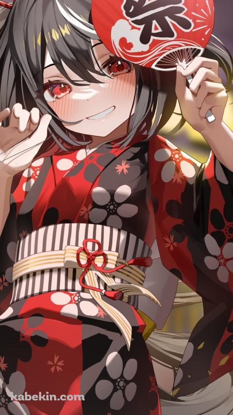 赤い浴衣を着たキタサンブラック / 祭 / かわいい / ウマ娘 / ファンアートのAndroidの壁紙(480px x 854px) スマホ用