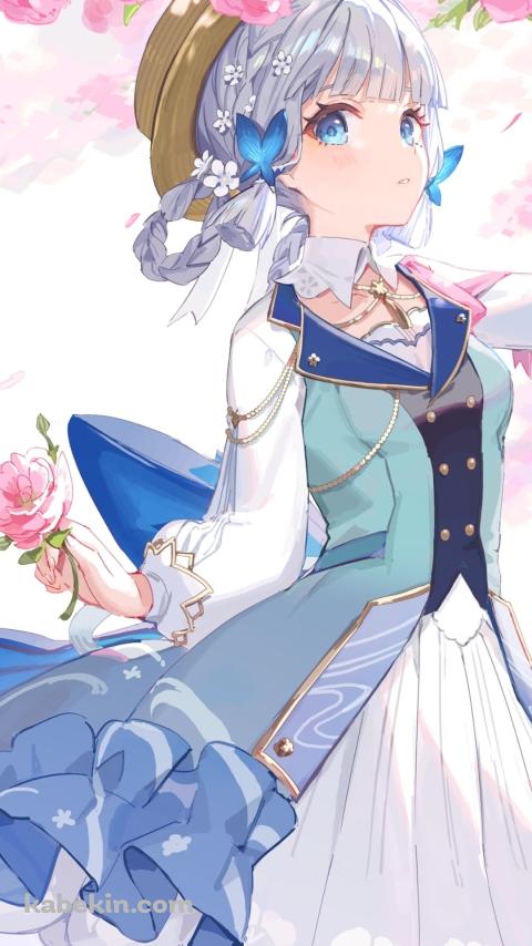 ピンクの花を摘むかわいい神里綾華 / かわいい / 原神のAndroidの壁紙(480px x 854px) スマホ用