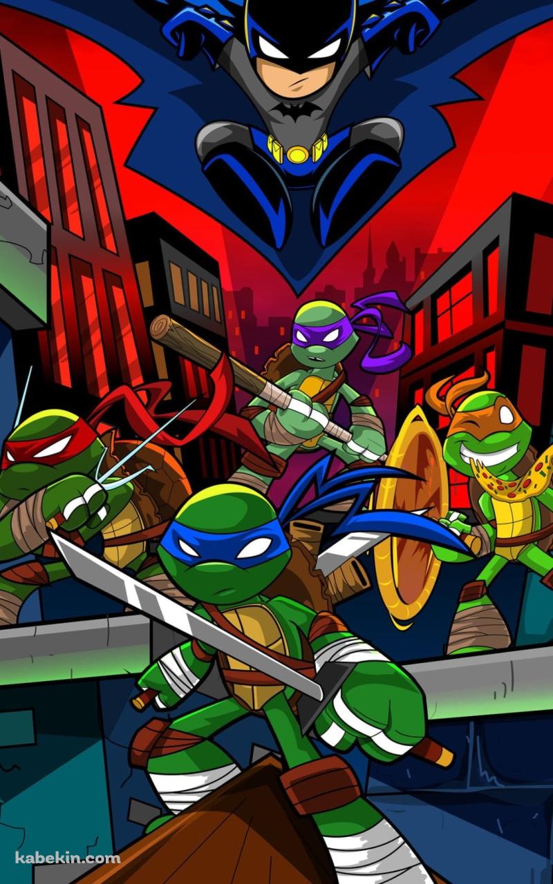 ティーンエイジ・ミュータント・ニンジャ・タートルズとバットマン / アメコミ / イラストのAndroidの壁紙(800px x 1280px) スマホ用