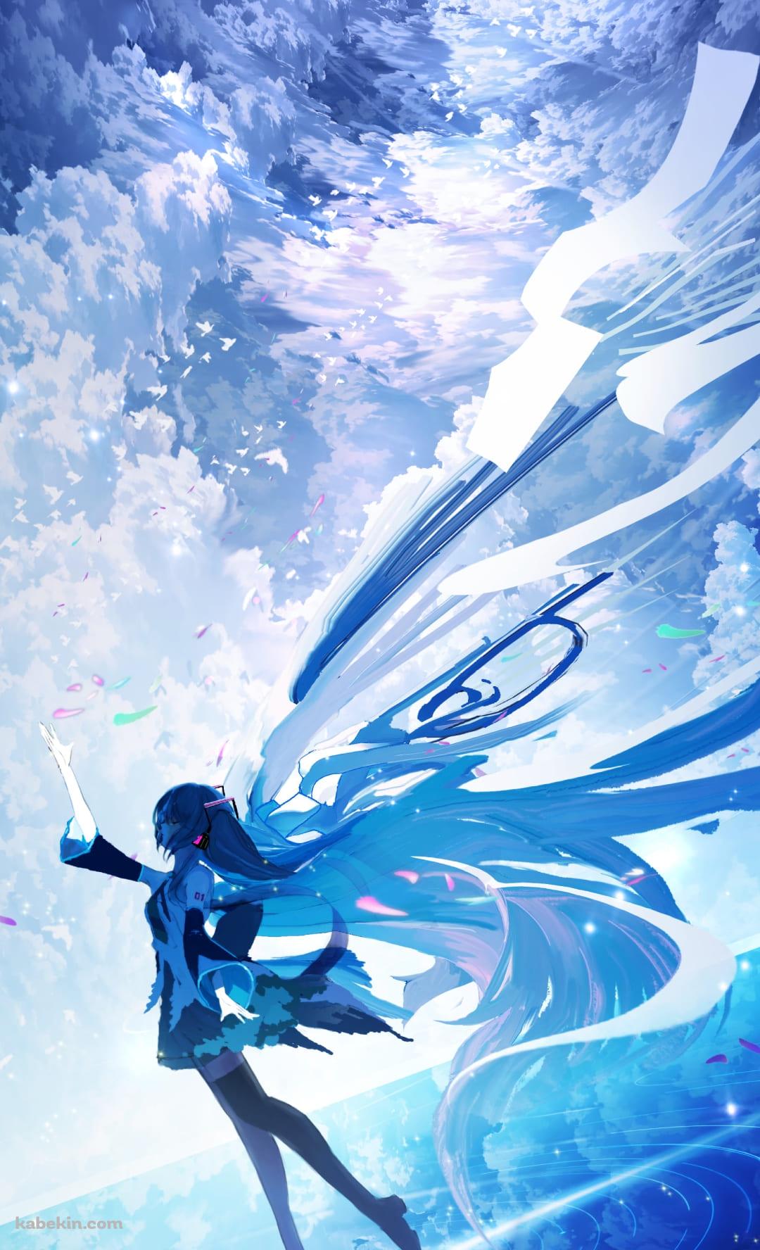 天に手をかざす初音ミク / ウユニ湖 / 月 / 空のAndroidの壁紙(1080px x 1776px) スマホ用