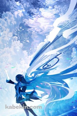 天に手をかざす初音ミク / ウユニ湖 / 月 / 空のAndroidの壁紙(320px x 480px) スマホ用