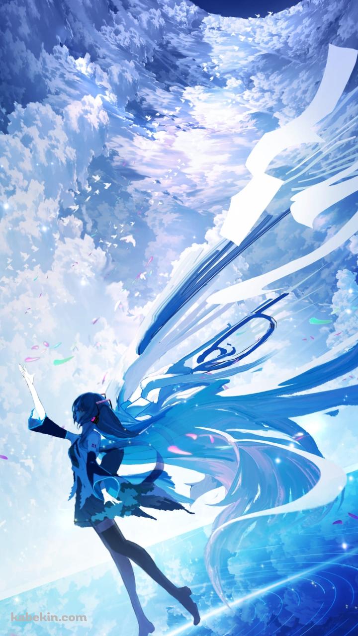 天に手をかざす初音ミク / ウユニ湖 / 月 / 空のAndroidの壁紙(720px x 1280px) スマホ用